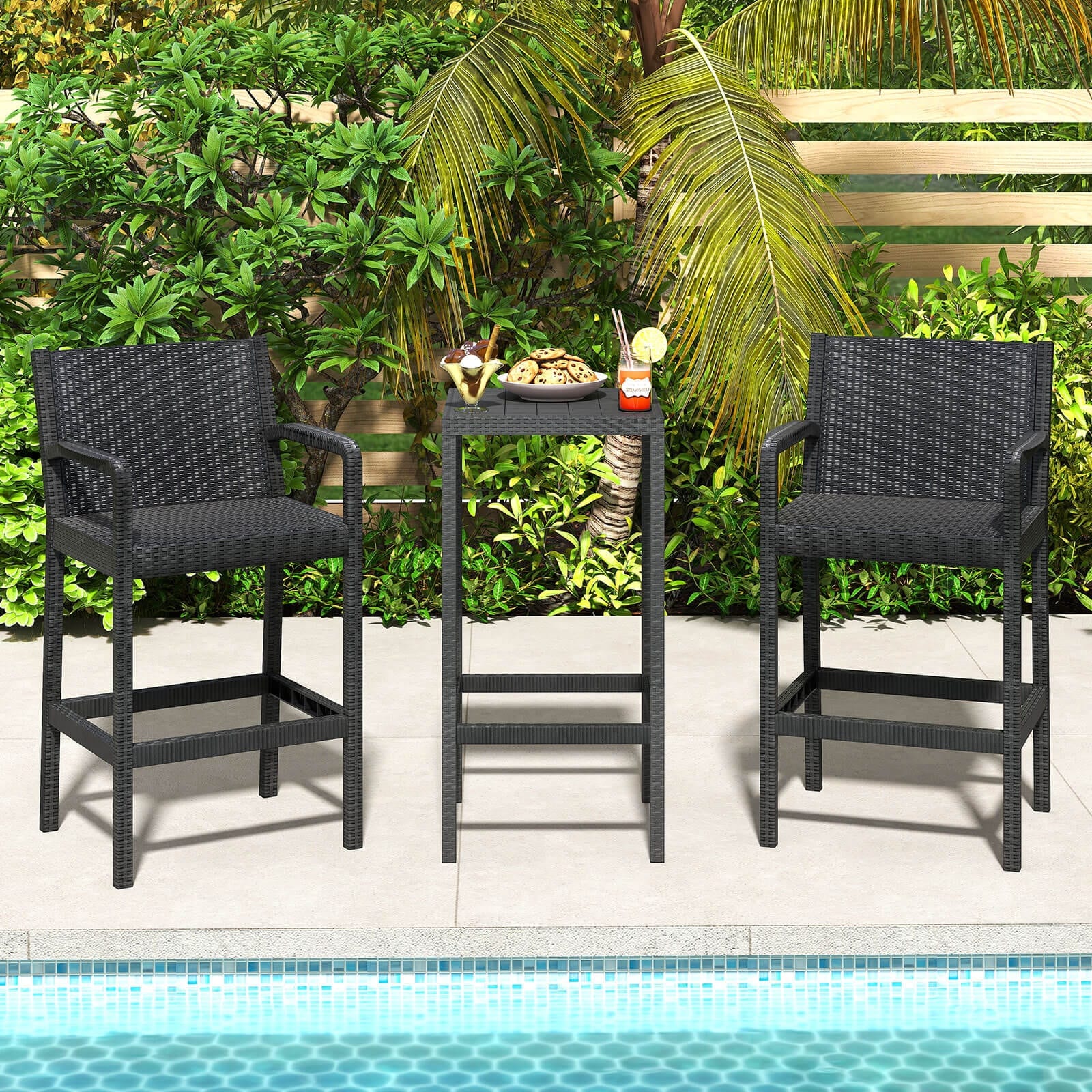 Costway 3 Pieces Patio Bar Set with 2 Stools & 1 Bar Table Curved - See Details