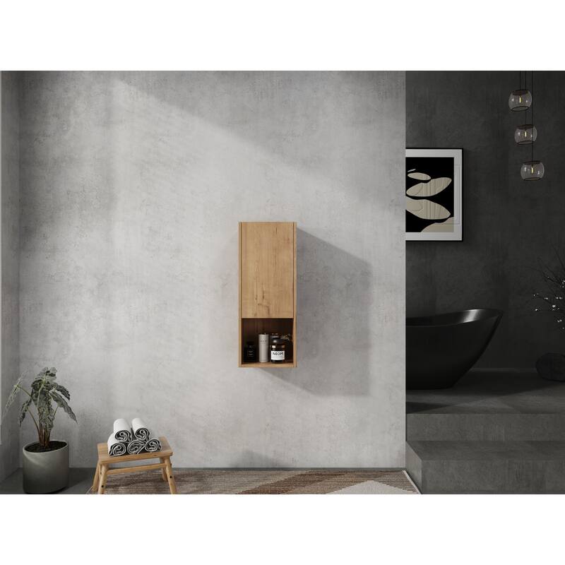 12" Bathroom Side Cabinet, Soft Close Doors, Float Mounting Design, Imitative Oak