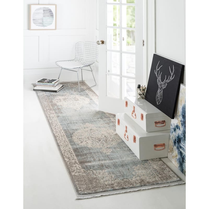 Contemporary Franbu Collection Area Rug - Light Blue - 2'7"x12'