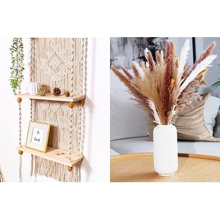 3 Tier Macrame Wall Hanging Boho Shelf with Dried Pampas Grass Decor ...