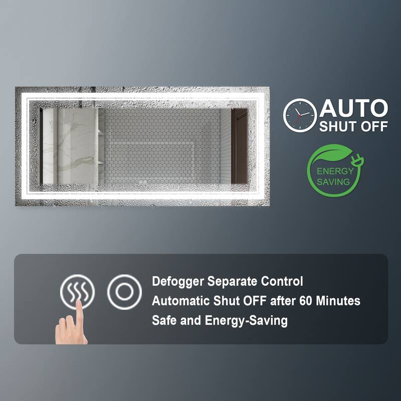 Retangular Wall Mounted LED Bathroom Mirror With Touch Switch Memory Mirror Anti-Fog (Horizontal/Vertical)
