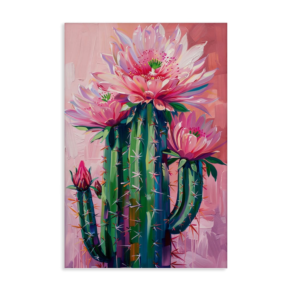 Stupell Pink Blossomed Cactus Canvas Wall Art Design By LSR Design Studio