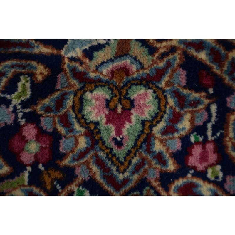 Hand Knotted Oriental 100% Wool Carpet Traditional Floral Navy Blue & Blues Kerman Area Rug - 13' 0'' X 9' 11''