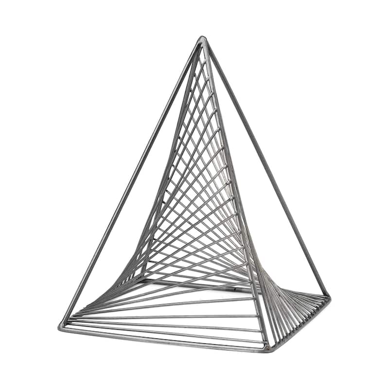 Contemporary Gray Metal Triangular Décor Piece - 8" W x 8" D x 11" H