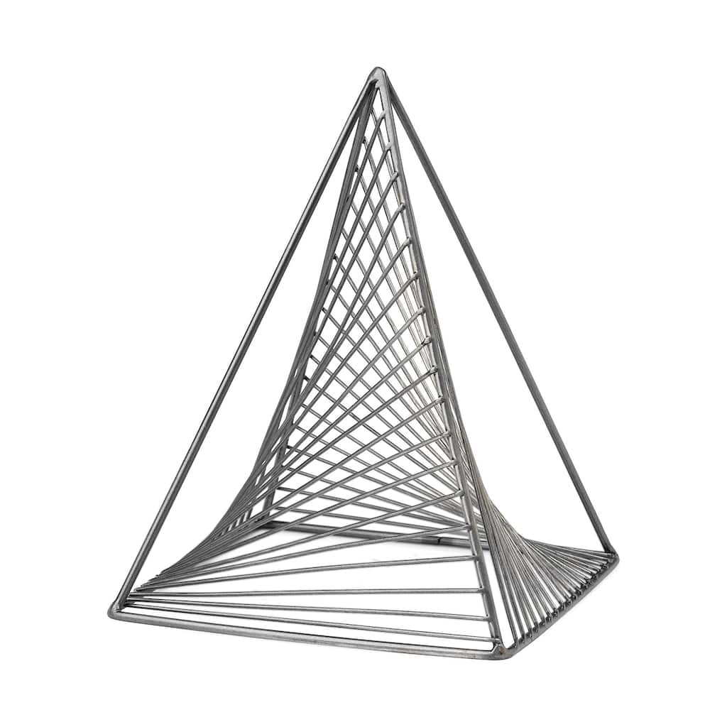 Contemporary Gray Metal Triangular Décor Piece - 8" W x 8" D x 11" H