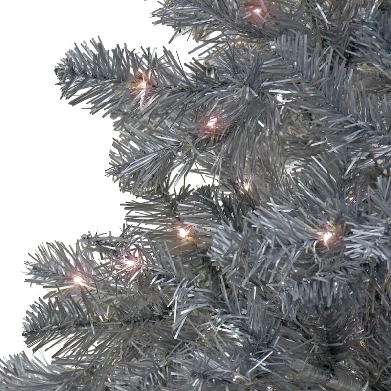 National Tree Company 9 ft. Pre-Lit Christmas Matte Silver Metallic Tree - 9 Foot