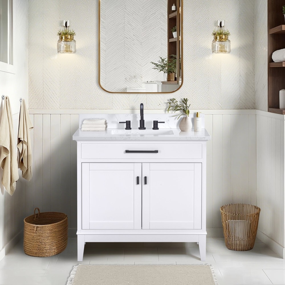 Madison 36 in. Single Sink Bathroom Vanity with Engineered Stone Top - 37" x 22"D x 35"H