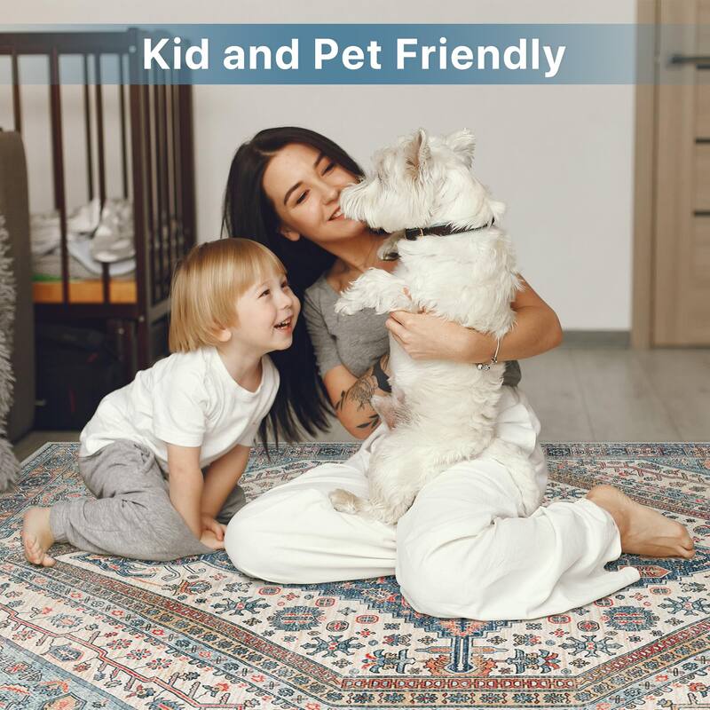 Mcow Everyday Comfort Neutral Low Pile Washable Non-Slip Area Rug