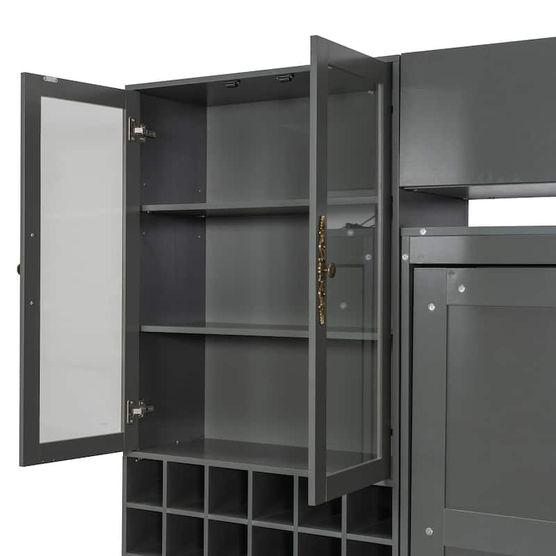 Foldable Murphy Bed Wall Bed with Queen Platform Bed and Sofa, Storage Bed with USB, Glass Door Cabinet, Wine Rack and Shelves