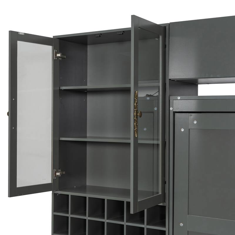 Queen Size Wall Bed with Sofa, Shelves, USB & Light in Gray