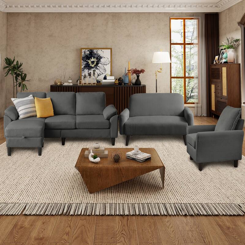 4 Pieces Corduroy Living Room Sets with Sofa, Ottoman and Loveseat