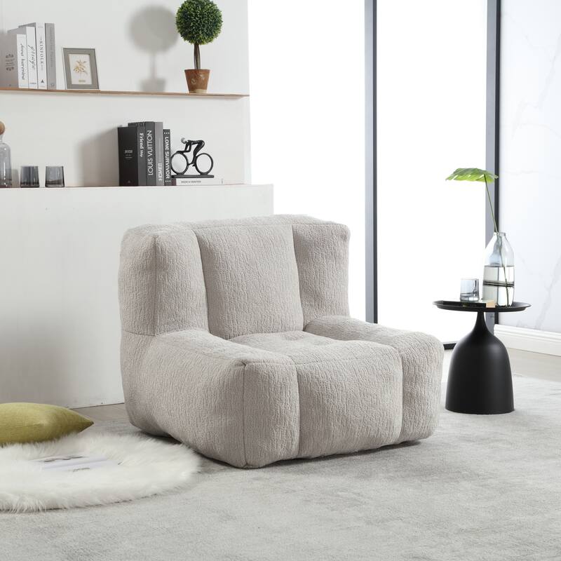 Fluffy Bean Bag Chair with Memory Foam and Ottoman, Super Soft Velvet Bean Bag for Adults & Kids, Comfortable Lazy Sofa