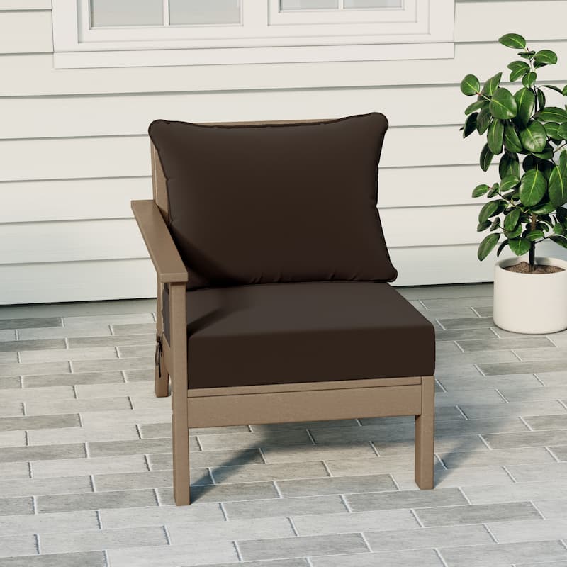 Birchwood All Weather HDPE Outdoor Patio Deep Seating Weathered Wood Left Arm Facing Chair With Cushions (2-PC-Set) - Weathered Wood/Brown