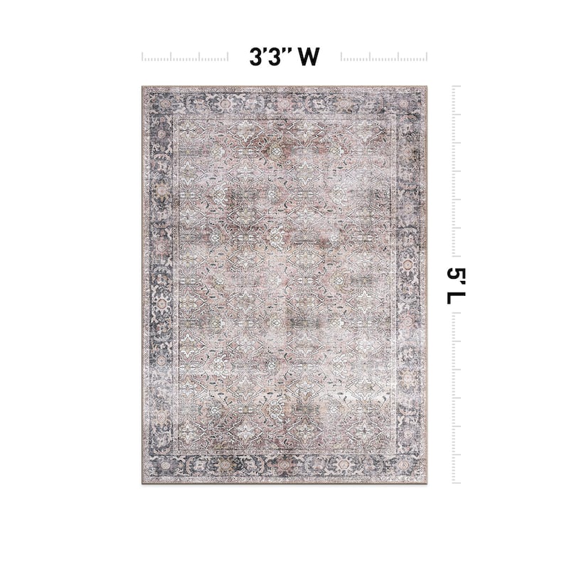 World Rug Gallery Vintage Distressed Machine Washable Non Slip Area Rug