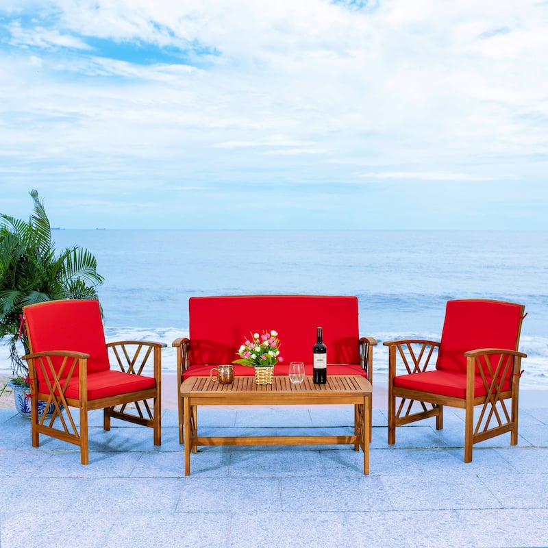 SAFAVIEH Outdoor Fontana 4-piece Acacia Wood Patio Conversation Set