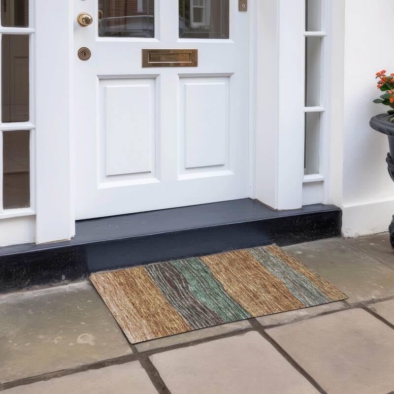 Machine Washable Indoor/ Outdoor Chantille Modern Stripes Rug - Terracotta - 1'8" x 2'6"