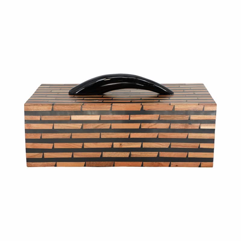 Brick-Pattern Decorative Box with Lid - 17", Black & Brown - 17.0"