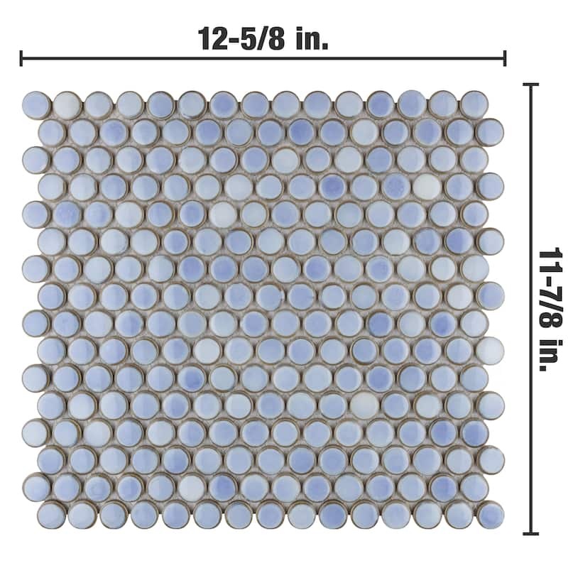 Merola Tile Hudson Penny Round Forst Blue 11-7/8" x 12-5/8" Porcelain Floor and Wall Tile