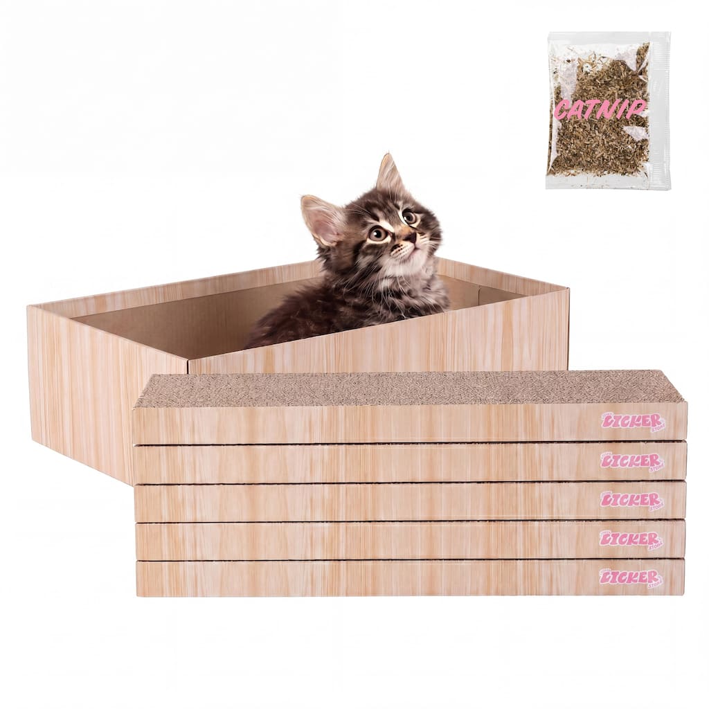 Naomi Modern Cardboard Reversible Cat Scratcher Pad in Box with Catnip (5-Pack)