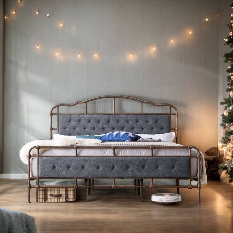 King Size High Boad Metal Bed With Soft Head And Tail