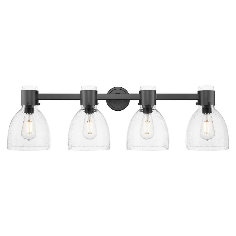Innovations Lighting Downtown Urban - Lawton Bell - 4 Light 34" Wall-Mounted Bath Vanity Light - Matte Black, Seedy