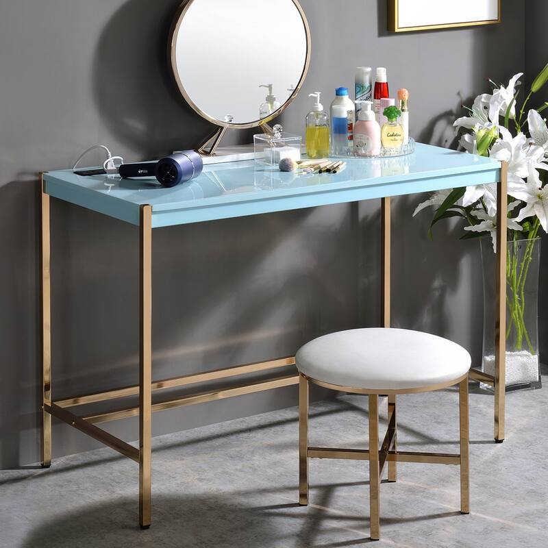 Rectangular Writing Desk with USB Ports - Baby Blue