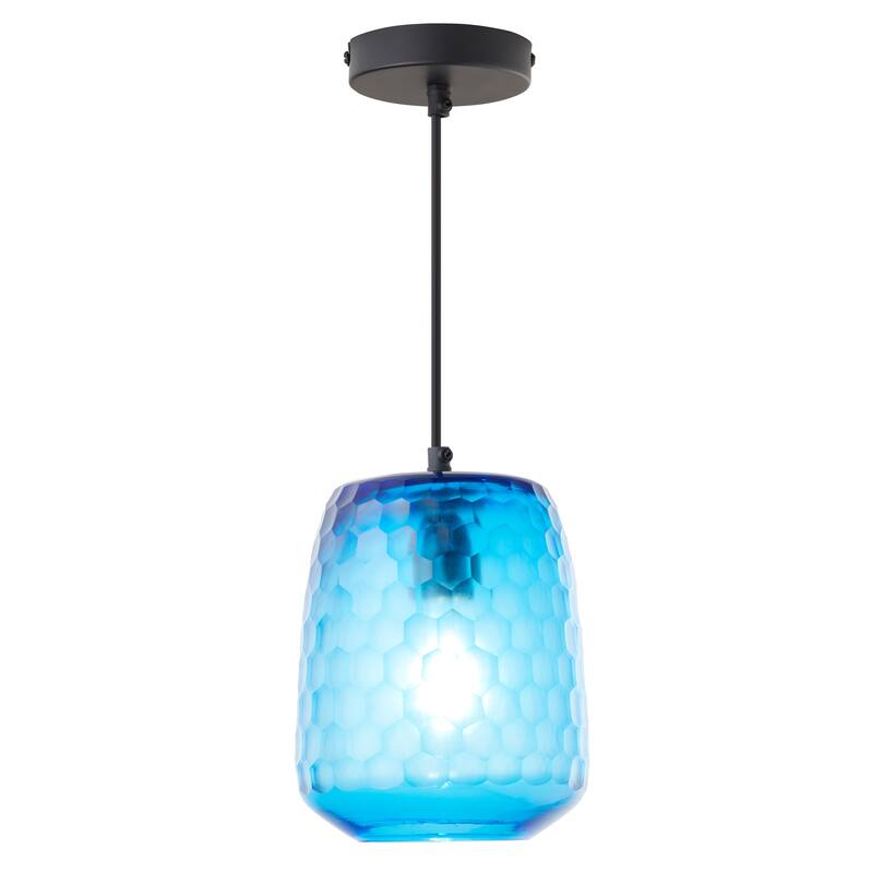 Beverly River of Goods Black Metal and Blue Hand-Blown Glass Globe 7-Inch Pendant Light with Adjustable Hanging Cord - 7" x 7" x 64" - Blue/Black