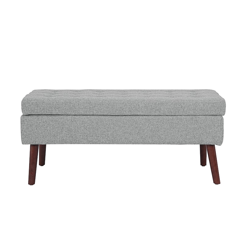 Linen Tufted Storage Bench with Safety Hinge and Wood Legs