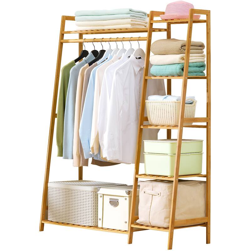 Bamboo Clothing Garment Rack Free Standing Clothes Coat Hanger