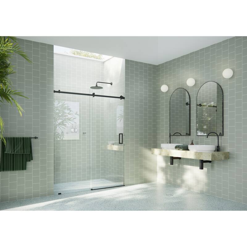 Glass Warehouse 64 in. x 78 in. Sliding Frameless Shower Door with Square Hardware