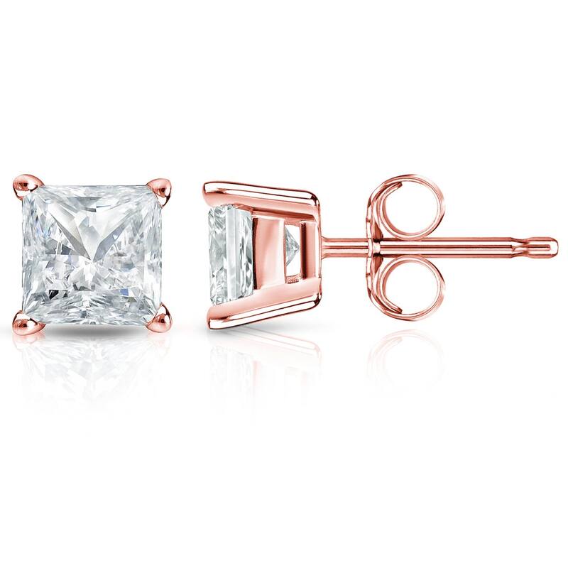 Auriya 14k Gold 2ctw Princess-cut Diamond Stud Earrings (J-K, I2-I3) - Rose