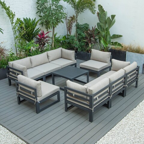 LeisureMod Chelsea 9-Piece Outdoor Patio Sectional with Coffee Table