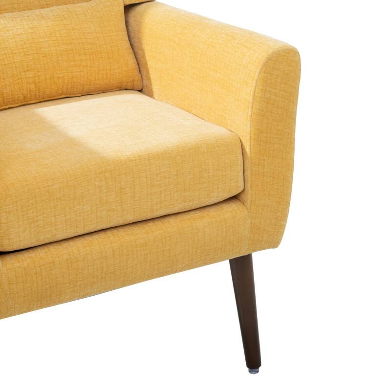 Modern Chenille Upholstered Armchair with Pillow and Solid Wood Leg