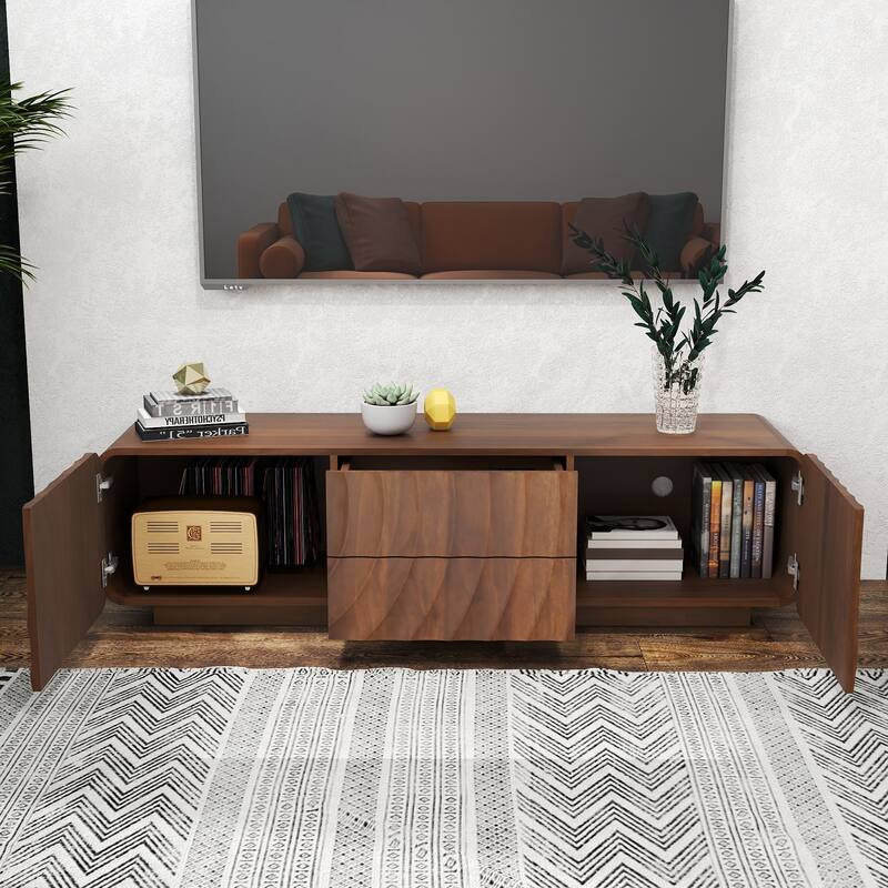 Rossetta Modern Unique Spiral Wave Smooth Rounded Corner Design TV Console Cabinet with Drawers, up to 58''