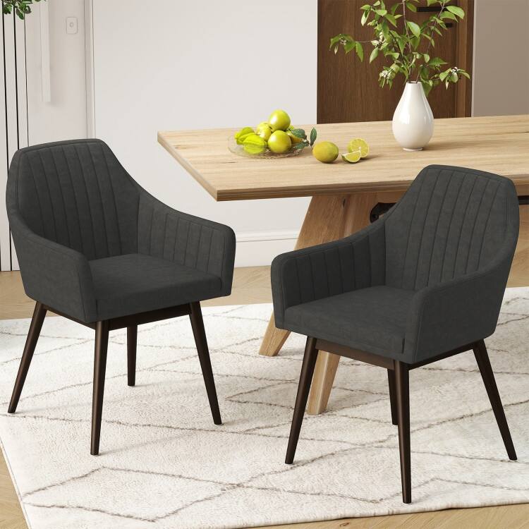 Rubber Wood Dining Chair Set of 2 with Padded Seat and Armrest - 24.5" x 23.5" x 34"