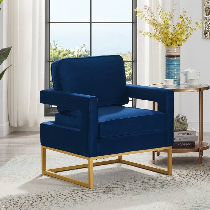 Modern Velvet Upholstered Accent Chair with Gold Metal Base