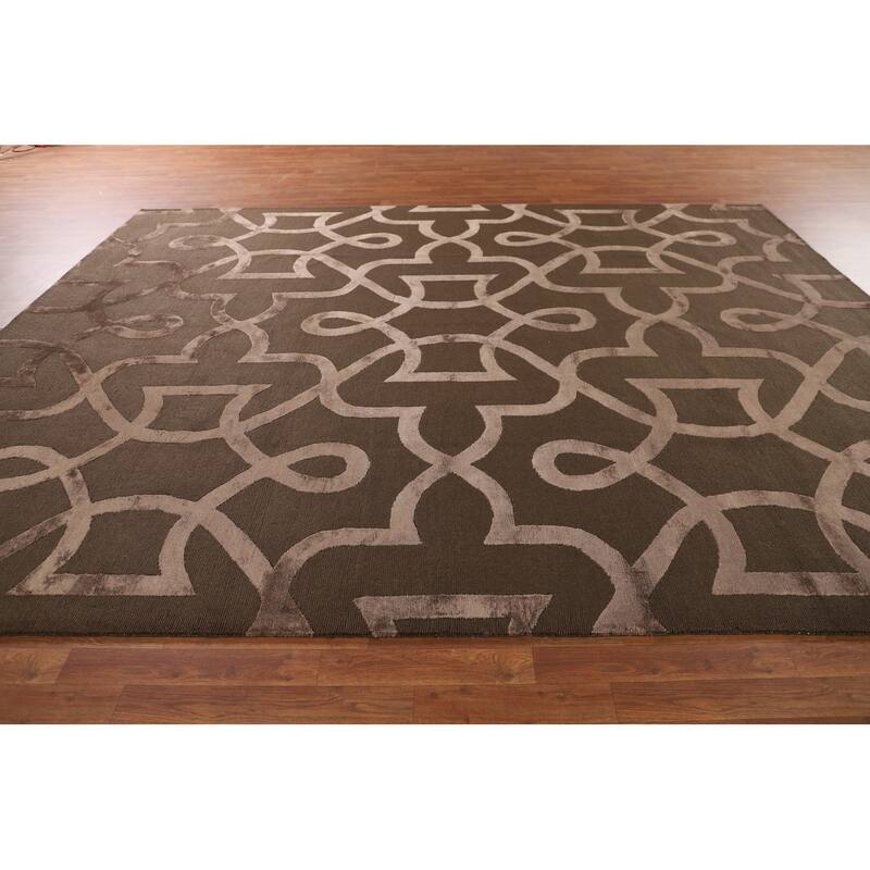Brown Nepalese Indian Area Rug Hand-Knotted Wool Carpet - 9'1" x 11'10"