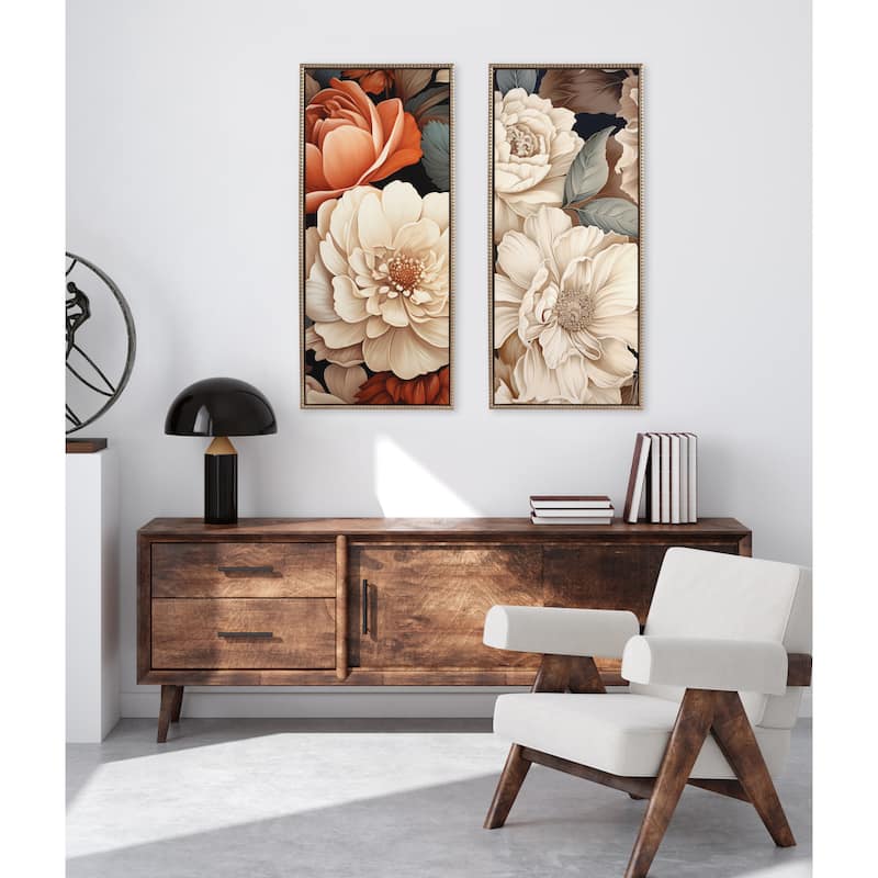 Sylvie Beaded Retro Glam Floral Framed Canvas by Creative Bunch Studio
