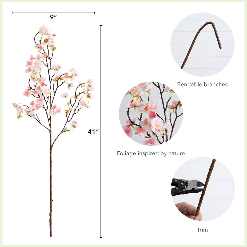 Cherry Blossom Artificial Floral Stem Sprays - 41" - Pink - Set of 3