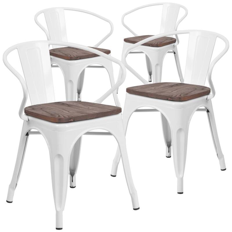 4 Pk. Metal Chair with Wood Seat and Arms