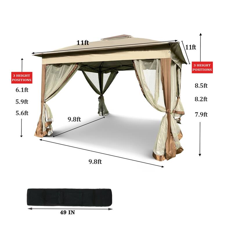 Outdoor 11x 11Ft Pop Up Gazebo Canopy With Removable Zipper Netting, 2-Tier Soft Top Event Tent For Patio Backyard Garden