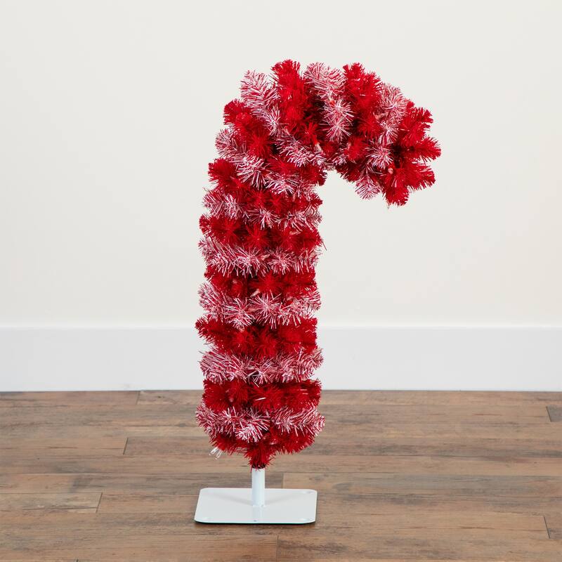 Pre-Lit Candy Cane Artificial Pine Christmas Tree - 2.5’ - Warm White LED Lights - 2.5 Foot