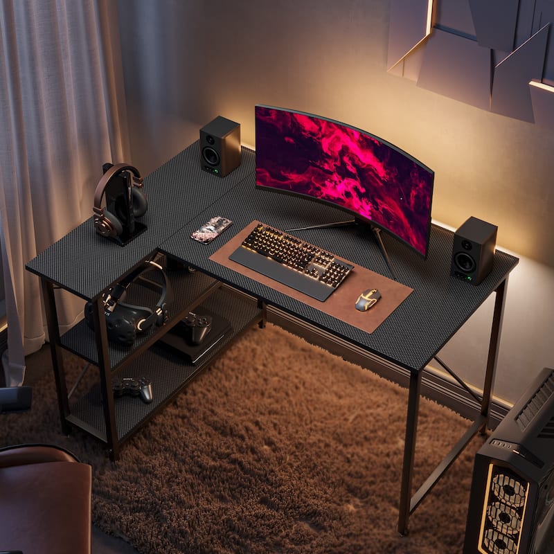Small L Shaped Desk with Storage Shelves Corner Computer Desk