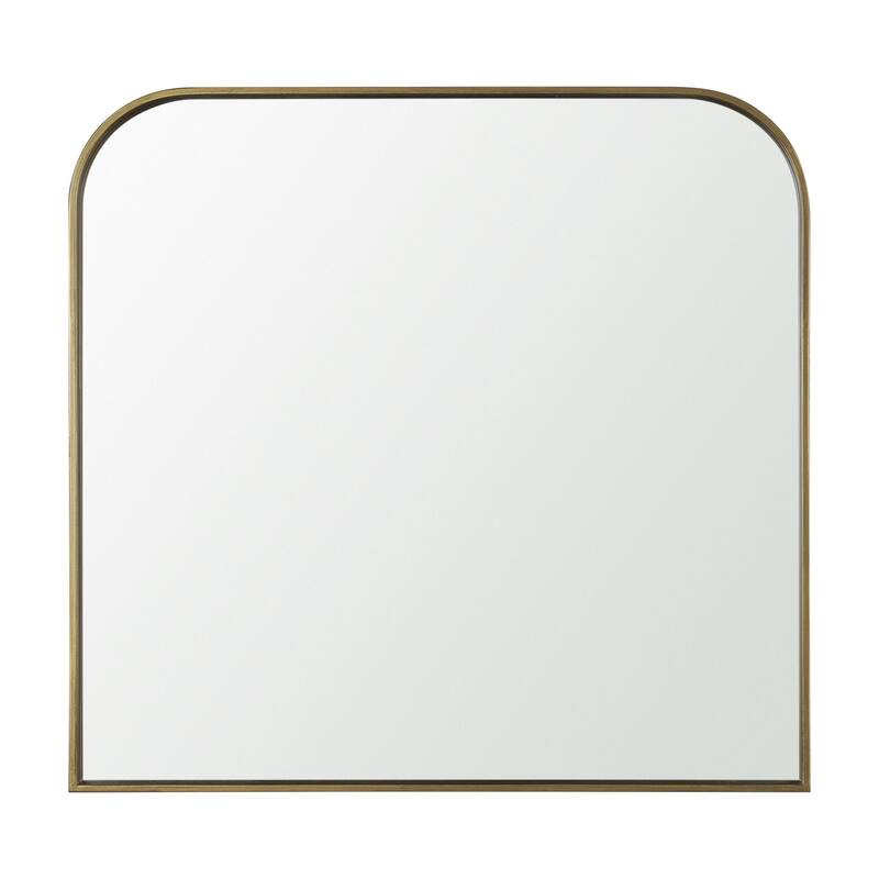 Timon is a square mirror with an arched brushed gold metal frame. - 36.0L x 1.8W x 34.3H