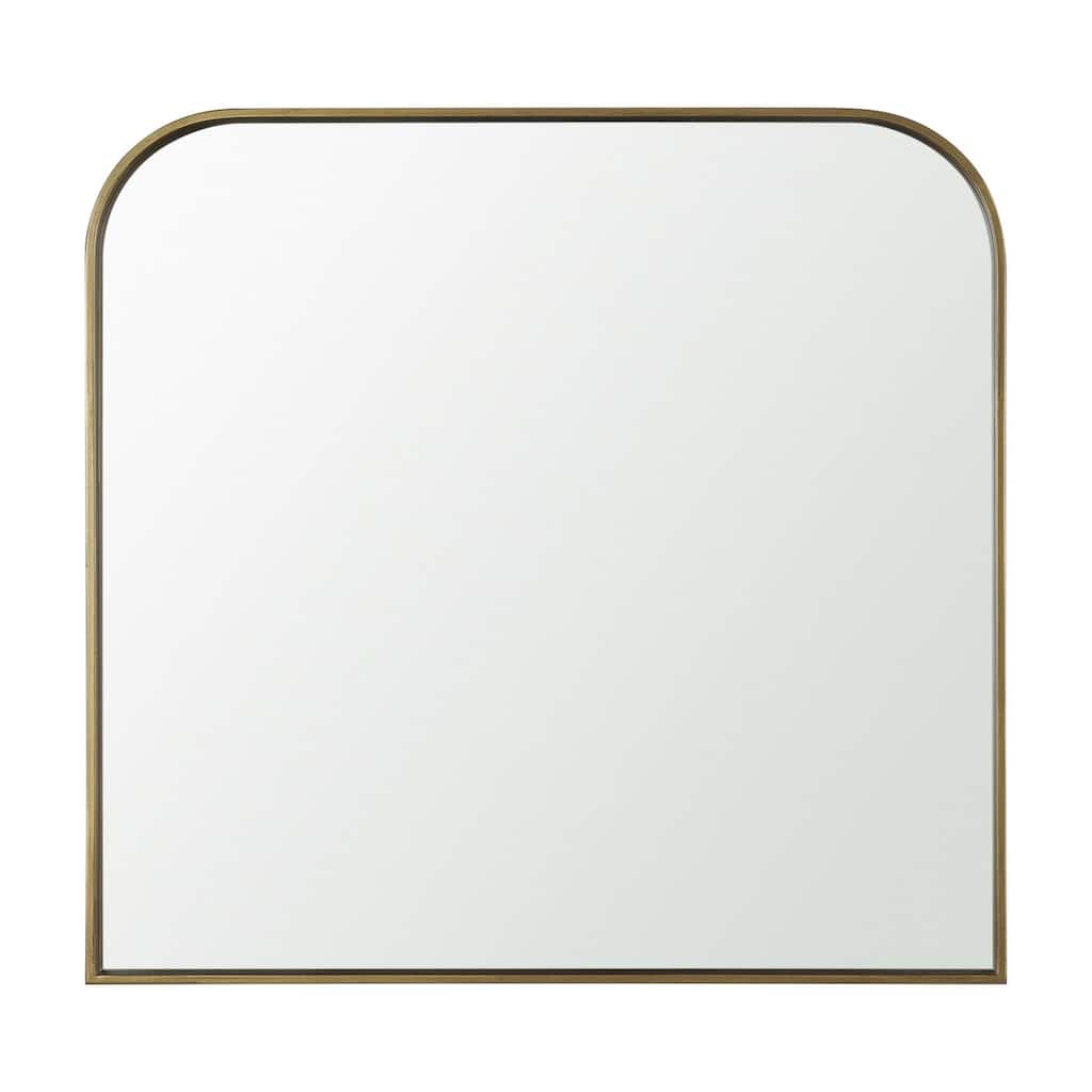 Timon is a square mirror with an arched brushed gold metal frame. - 36.0L x 1.8W x 34.3H