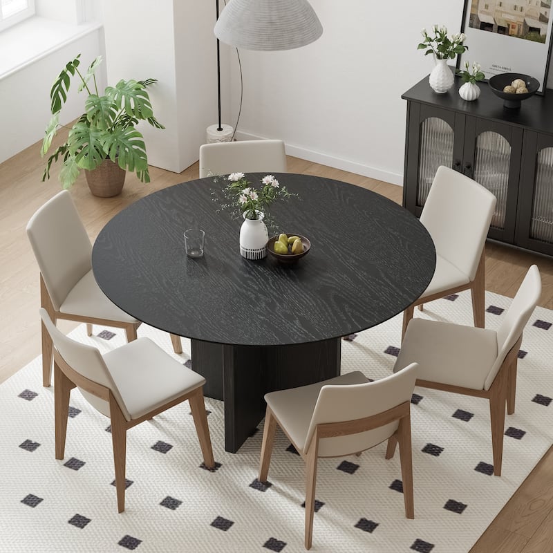 Solid Wood Round Dining Table for 4-8 People Nordic style - 52*30 - Black
