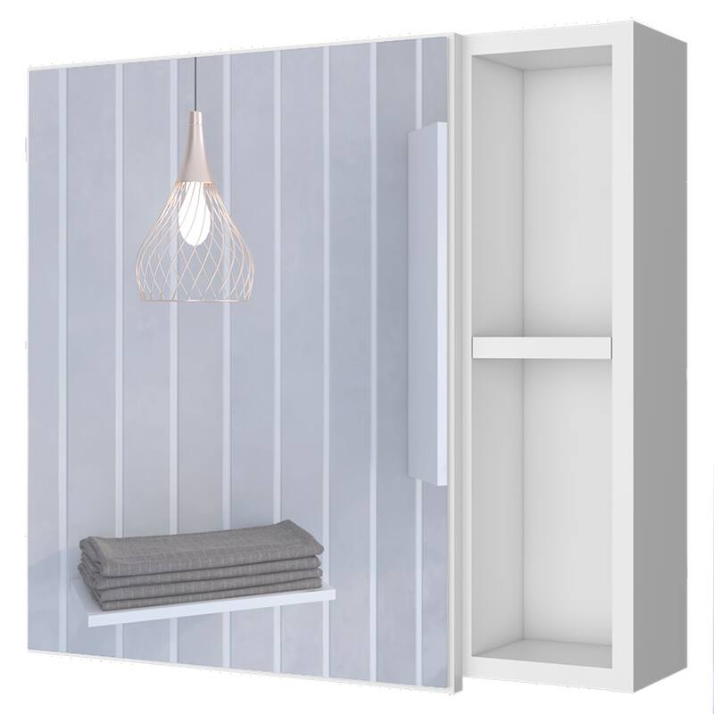 Medicine Cabinet with Mirror, Single Door, Two External Shelves, Wengue Finish, Three Internal Shelves, 13.7" W x 18" H
