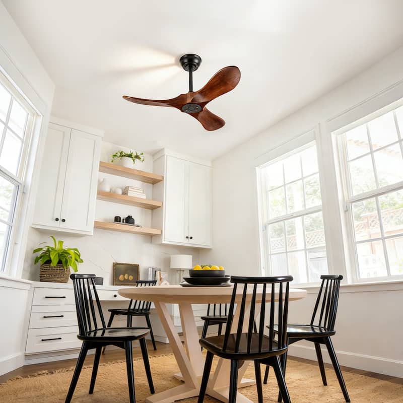 Sofucor 36 Inch Small Solid Wood Ceiling Fan without Light,With Wall Switch and Remote,3 Blades Walnut for Living Room Bedroom