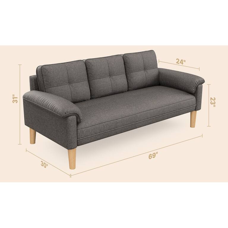 3-Seater Modern Upholstered Sofa, Convertible Sofa, Sofa Bed with Sturdy Wooden Legs for Living Room