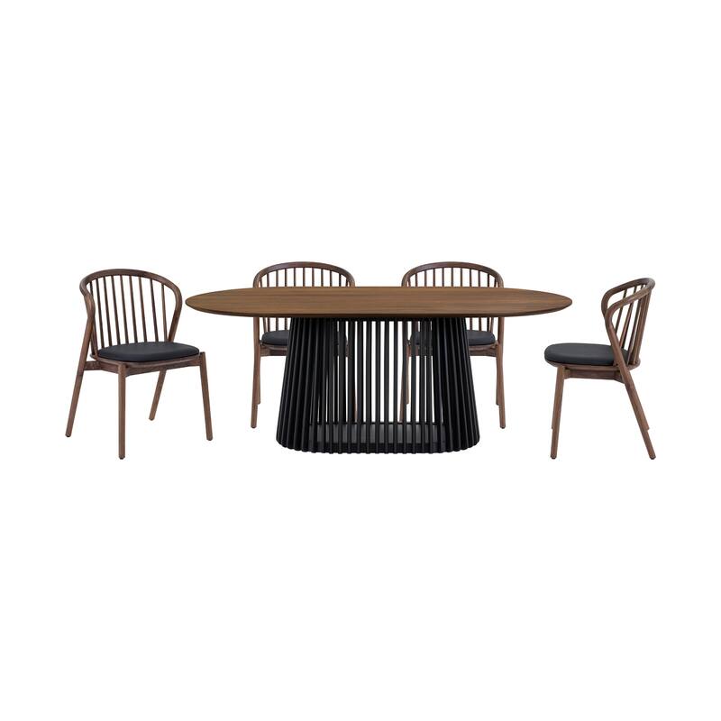 Pasadena Mid-Century Solid Wood Oval 5 Peice Dining Table Set